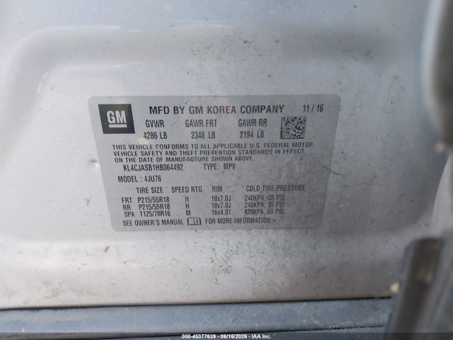 Продаж на аукціоні авто 2017 Buick Encore Preferred, vin: KL4CJASB1HB064492, номер лоту: 45377639