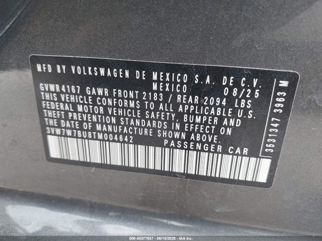 45377657 :رقم المزاد ، 3VW7W7BU8TM004642 vin ، 2026 Volkswagen Jetta Se مزاد بيع