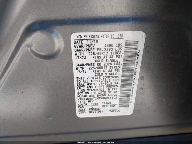 Nissan ROGUE SV 2019 JN8AT2MTXKW254802 Image 9