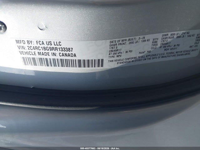 45377663 :رقم المزاد ، 2C4RC1BG9RR133387 vin ، 2024 Chrysler Pacifica Touring L مزاد بيع