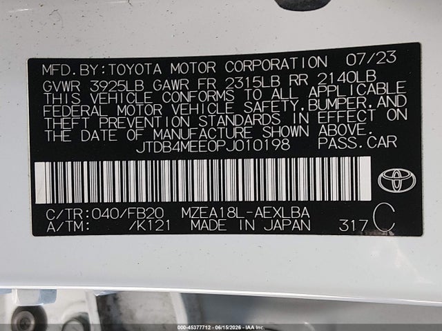 Toyota COROLLA LE 2023 JTDB4MEE0PJ010198 Image 9