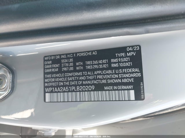 45377717 :رقم المزاد ، WP1AA2A51PLB20209 vin ، 2023 Porsche Macan T مزاد بيع