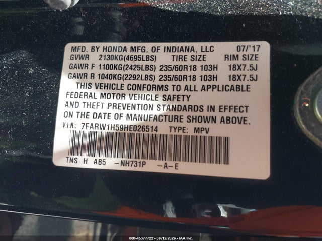 Honda CR-V EX 2017 7FARW1H59HE026514 Image 9