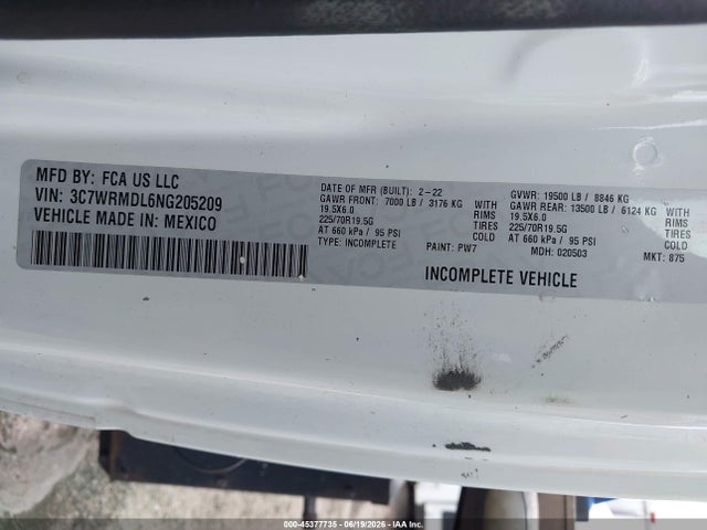 Aukcja sprzedaży 2022 Ram 5500 Chassis Tradesman/slt, vin: 3C7WRMDL6NG205209, numer aukcji: 45377735