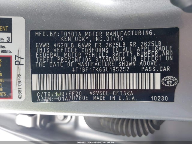 4T1BF1FK6GU195252 Toyota CAMRY SE