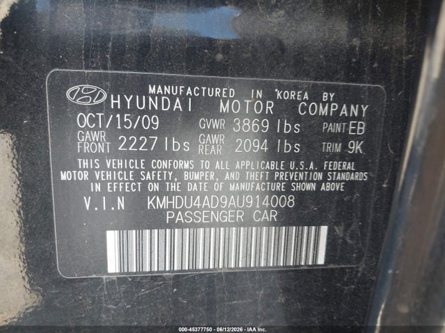 Aukcja sprzedaży 2010 Hyundai Elantra Gls, vin: KMHDU4AD9AU914008, numer aukcji: 45377750