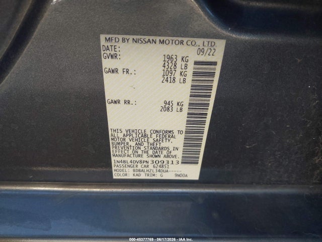 1N4BL4DV8PN309313 Nissan Altima Sv Fwd