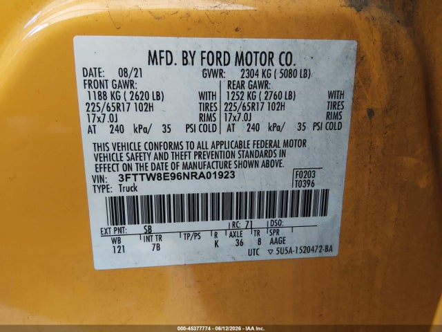 Ford Maverick Xlt 2022 3FTTW8E96NRA01923 Image 9