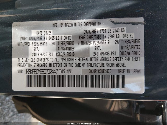 Aukcja sprzedaży 2025 Mazda Cx-5 2.5 S Carbon Edition, vin: JM3KFBCM6S0702447, numer aukcji: 45377782