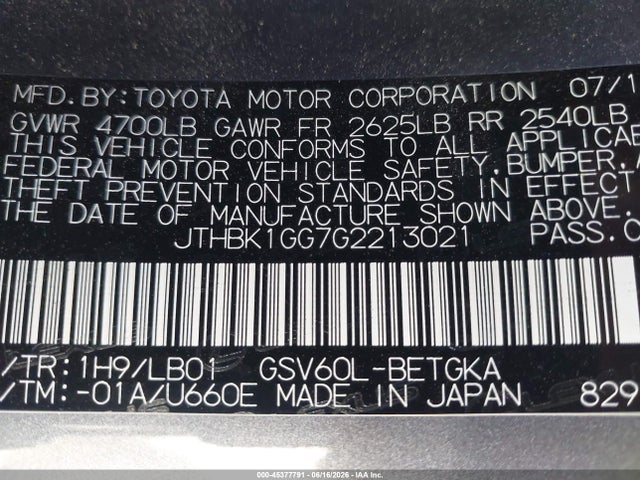 Lexus ES 350 2016 JTHBK1GG7G2213021 Image 9