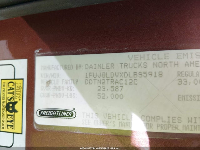Продажа на аукционе авто 2013 Freightliner Cascadia 125, vin: 1FUJGLDVXDLBS5918, номер лота: 45377794