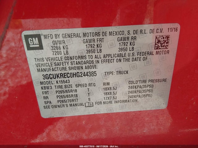 3GCUKREC0HG244385 Chevrolet Silverado 1500 1lt