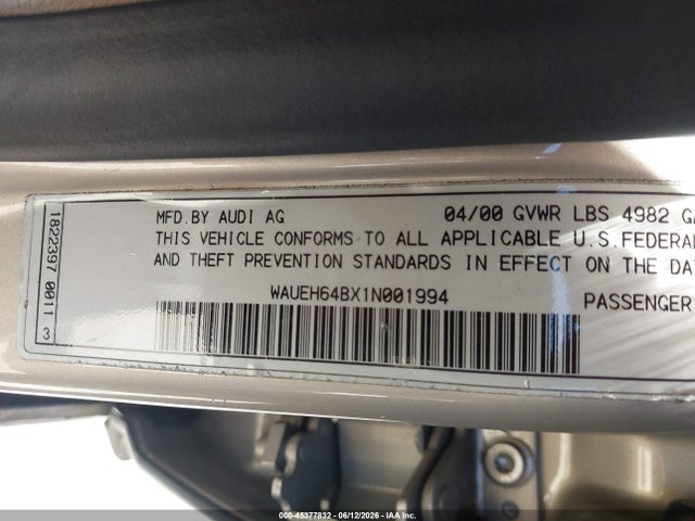 Aukcja sprzedaży 2001 Audi A6, vin: WAUEH64BX1N001994, numer aukcji: 45377832