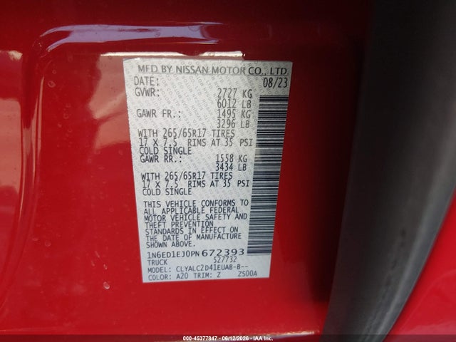 1N6ED1EJ0PN672393 Nissan Frontier Sv 4x2