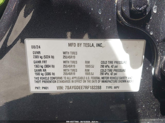 Aukcja sprzedaży 2024 Tesla Model Y Long Range Dual Motor All-wheel Drive, vin: 7SAYGDEE7RF182288, numer aukcji: 45377860