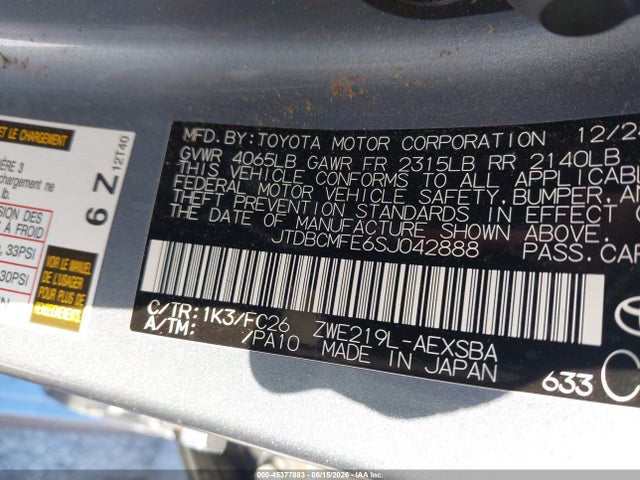 JTDBCMFE6SJ042888 Toyota Corolla Le/se/xle