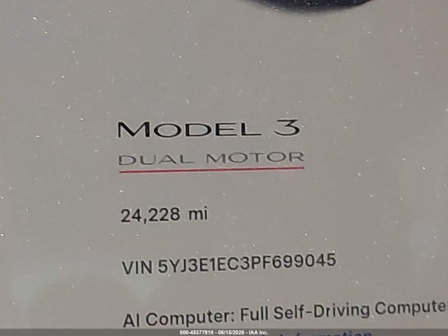 Aukcja sprzedaży 2023 Tesla Model 3 Performance Dual Motor All-wheel Drive, vin: 5YJ3E1EC3PF699045, numer aukcji: 45377918