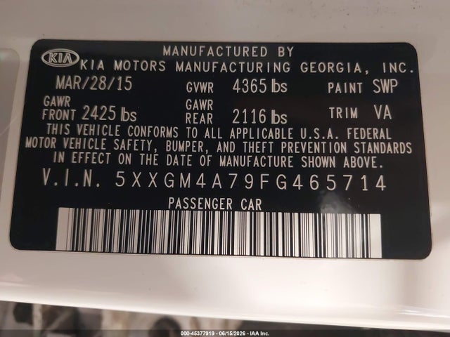 Продажа на аукционе авто 2015 Kia Optima Lx, vin: 5XXGM4A79FG465714, номер лота: 45377919