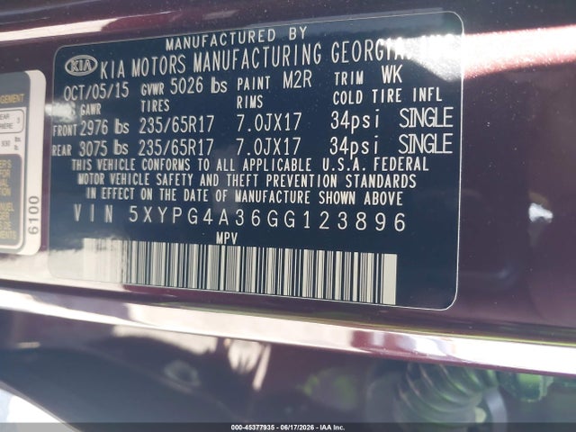 KIA Sorento 2.4l Lx 2016 5XYPG4A36GG123896 Image 9
