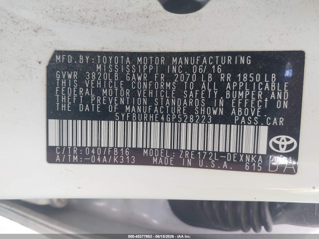 Toyota Corolla Le Plus 2016 5YFBURHE4GP528223 Image 9