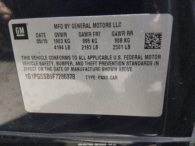 Chevrolet CRUZE LTZ 2015 1G1PG5SB9F7286378 Image 9