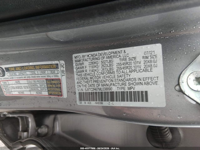 Aukcja sprzedaży 2021 Acura Rdx A-spec Package, vin: 5J8TC2H67ML038890, numer aukcji: 45377986