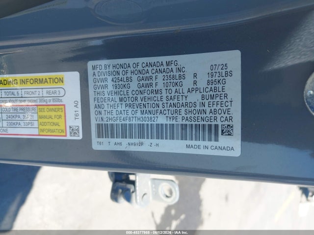 Honda CIVIC HYBRID 2026 2HGFE4F87TH303827 Image 9