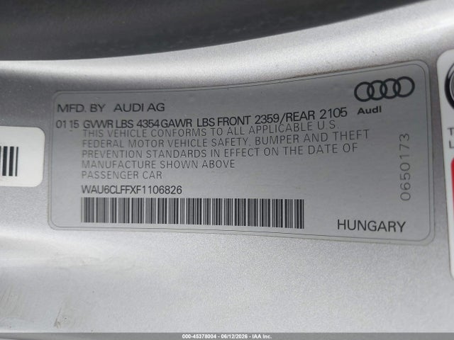 Продаж на аукціоні авто 2015 Audi A3 1.8t Premium, vin: WAU6CLFFXF1106826, номер лоту: 45378004