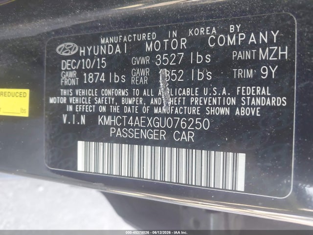 Aukcja sprzedaży 2016 Hyundai Accent Se, vin: KMHCT4AEXGU076250, numer aukcji: 45378026