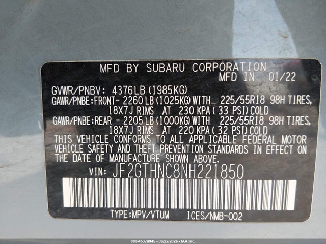 Subaru Crosstrek Limited 2022 JF2GTHNC8NH221850 Image 9