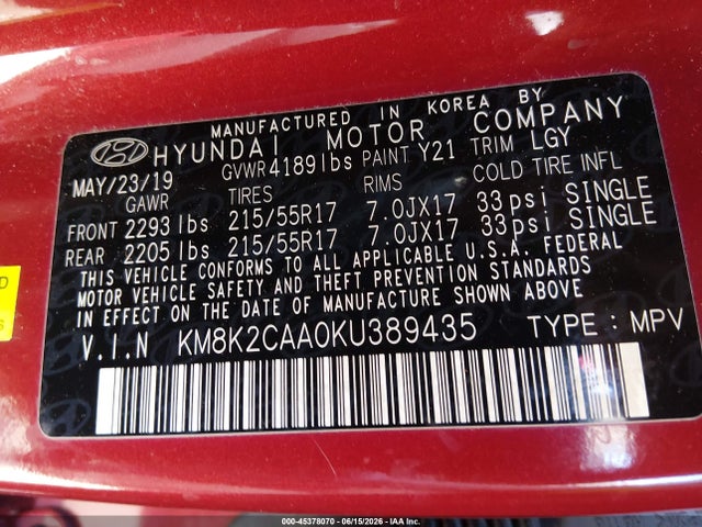 Hyundai Kona Sel 2019 KM8K2CAA0KU389435 Image 9