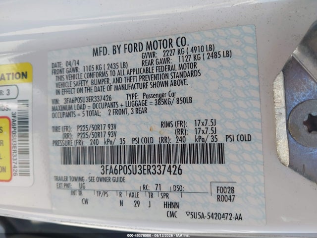 Ford Fusion Energi Titanium 2014 3FA6P0SU3ER337426 Image 9