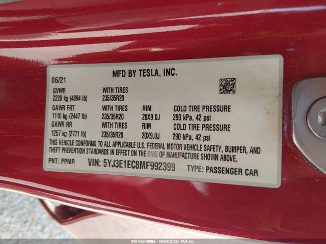 Tesla Model 3 Performance Dual Motor All-wheel Drive 2021 5YJ3E1EC8MF992399 Image 9