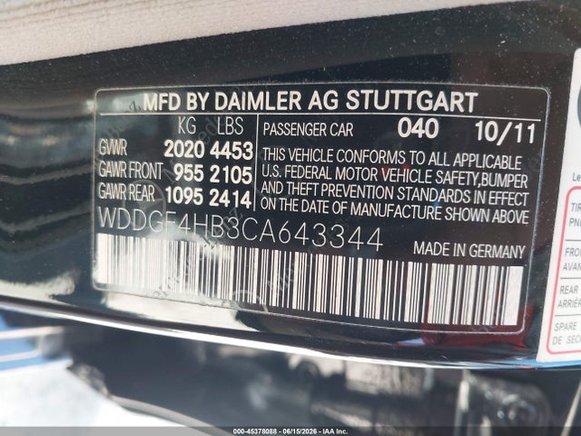 Продажа на аукционе авто 2012 Mercedes-benz C 250 Luxury/sport, vin: WDDGF4HB3CA643344, номер лота: 45378088