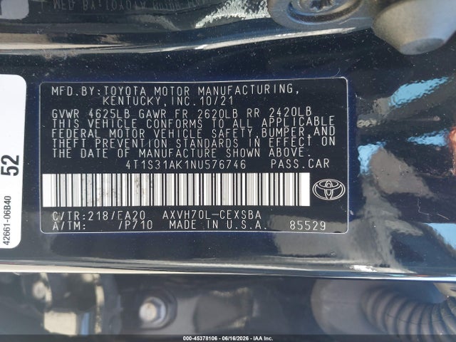 4T1S31AK1NU576746 Toyota Camry Se Hybrid