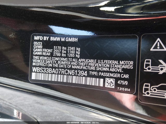 Aukcja sprzedaży 2024 Bmw M4 Competition Xdrive, vin: WBS33BA07RCN61394, numer aukcji: 45378108