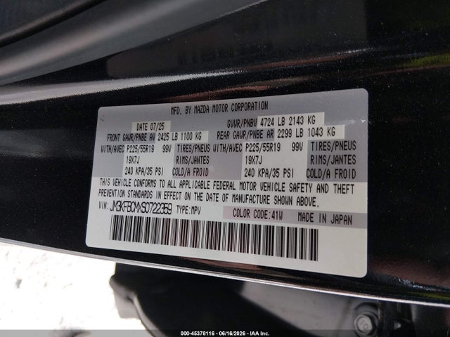Aukcja sprzedaży 2025 Mazda Cx-5 2.5 S Carbon Edition, vin: JM3KFBCMXS0722359, numer aukcji: 45378116