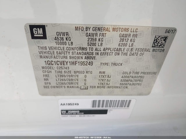 1GC1CVEY1HF195249 Chevrolet Silverado 2500hd Lt