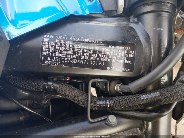 Продажа на аукционе авто 2022 Suzuki Gsx-s750 M/z, vin: JS1C533DXN7100193, номер лота: 45378128
