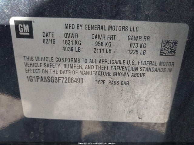 Chevrolet Cruze Ls Auto 2015 1G1PA5SG3F7206490 Image 9
