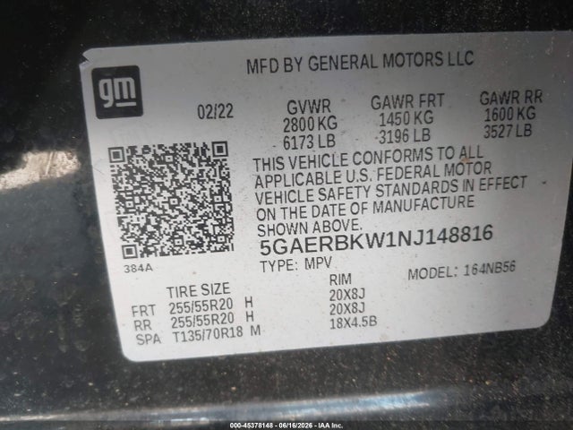 5GAERBKW1NJ148816 Buick Enclave Fwd Essence