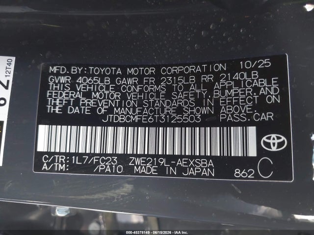 JTDBCMFE6T3125503 Toyota Corolla Hybrid Hybrid Se