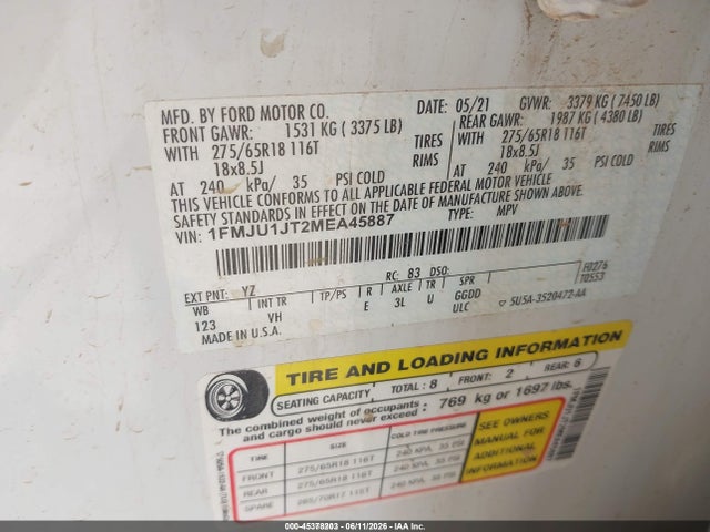 1FMJU1JT2MEA45887 Ford Expedition Xlt