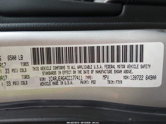 Продажа на аукционе авто 2012 Jeep Grand Cherokee Laredo, vin: 1C4RJEAG4CC177411, номер лота: 45378210