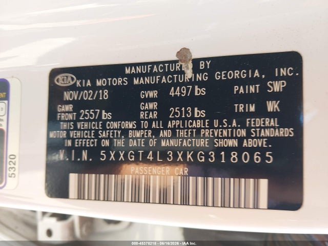 KIA Optima S 2019 5XXGT4L3XKG318065 Image 9