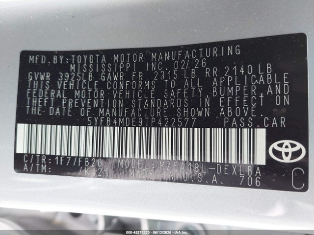 5YFB4MDE9TP422577 Toyota COROLLA LE