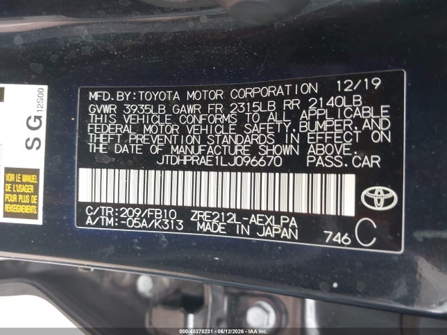 Toyota COROLLA LE 2020 JTDHPRAE1LJ096670 Image 9