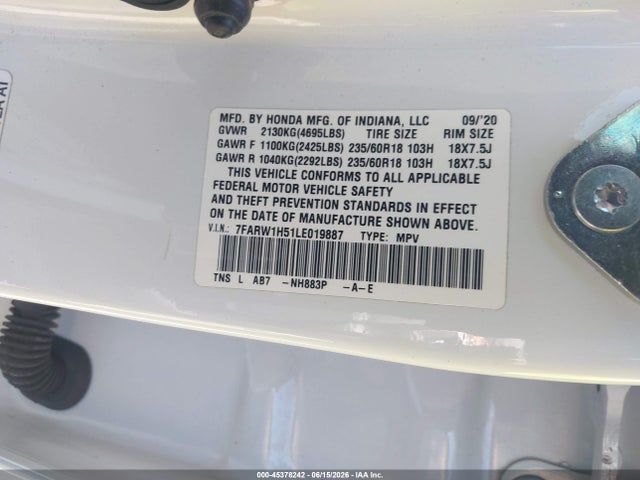 Honda Cr-v 2wd Ex 2020 7FARW1H51LE019887 Image 9