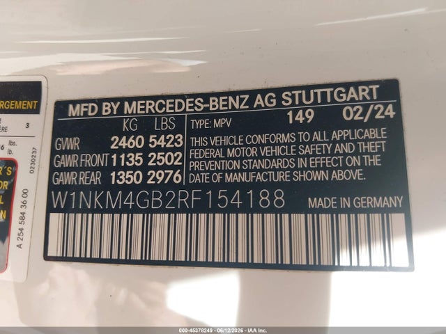 Aukcja sprzedaży 2024 Mercedes-benz Glc 300 Suv, vin: W1NKM4GB2RF154188, numer aukcji: 45378249