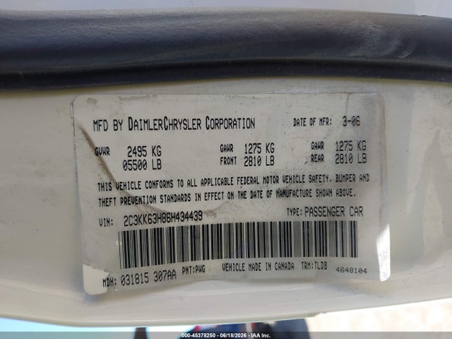 Продаж на аукціоні авто 2006 Chrysler 300c, vin: 2C3KK63H86H434439, номер лоту: 45378250